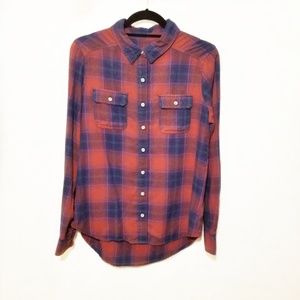 Red & Blue Plaid Button-Up Flannel Size Large